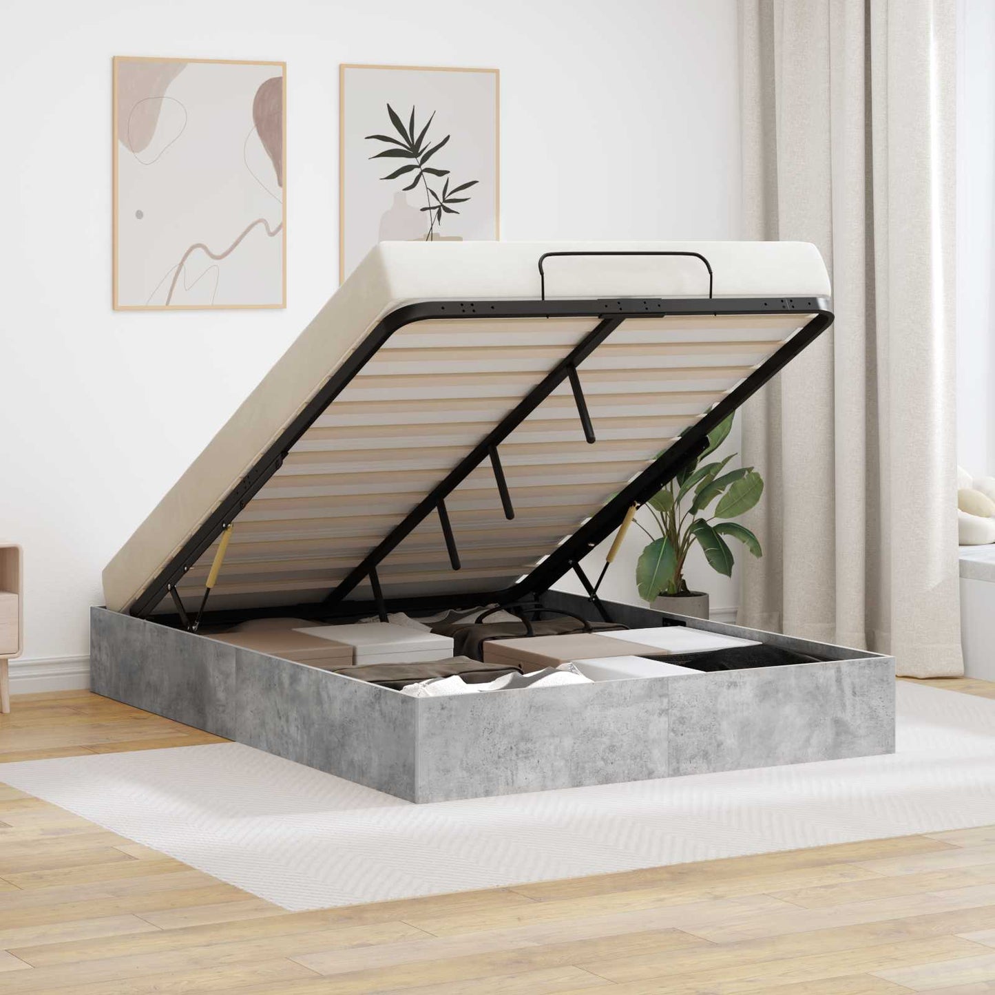 Ottoman Bettgestell Beton Grau 120 x 190 cm Holzwerkstoff