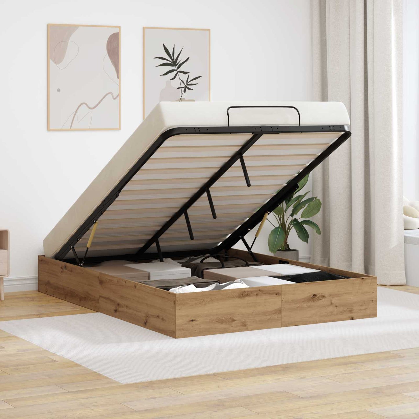 Ottoman Bettgestell Artisan-Eiche 120 x 190 cm Holzwerkstoff