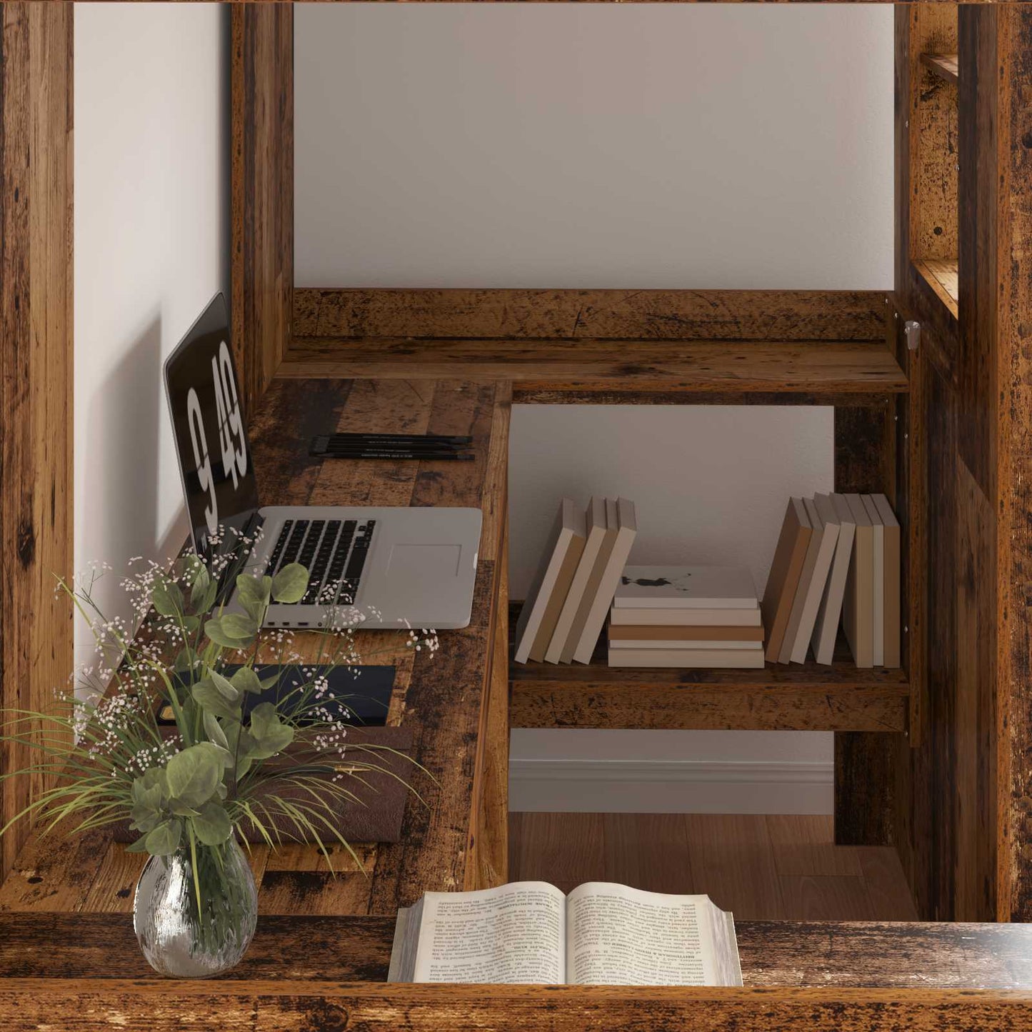 Etagenbettgestell mit Schreibtisch Altholz 80 x 200 cm