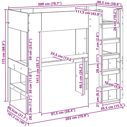 Etagenbettgestell mit Schreibtisch Weiß 100 x 200 cm