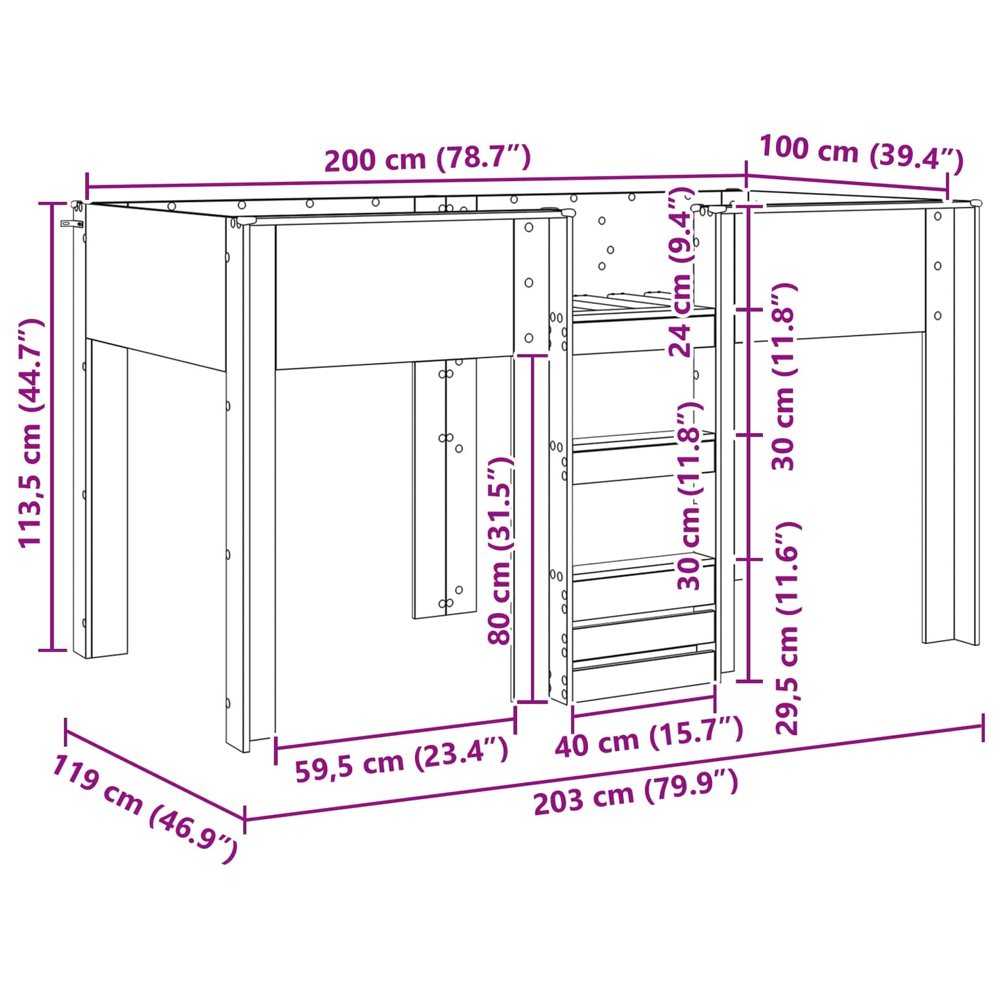 Etagenbett für Kinder Sonoma-Eiche 100 x 200 cm Holzwerkstoff