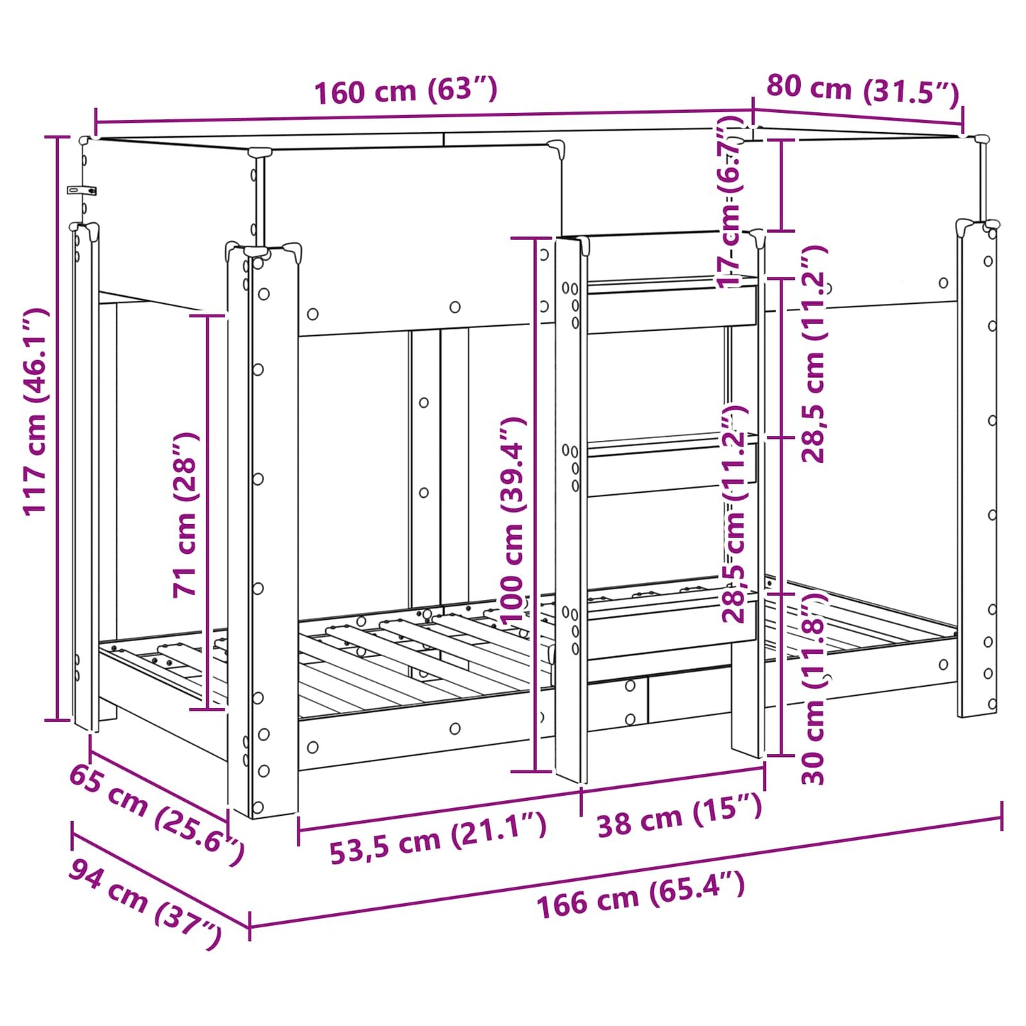 Etagenbett für Kinder Artisan-Eiche 80 x 160 cm Holzwerkstoff