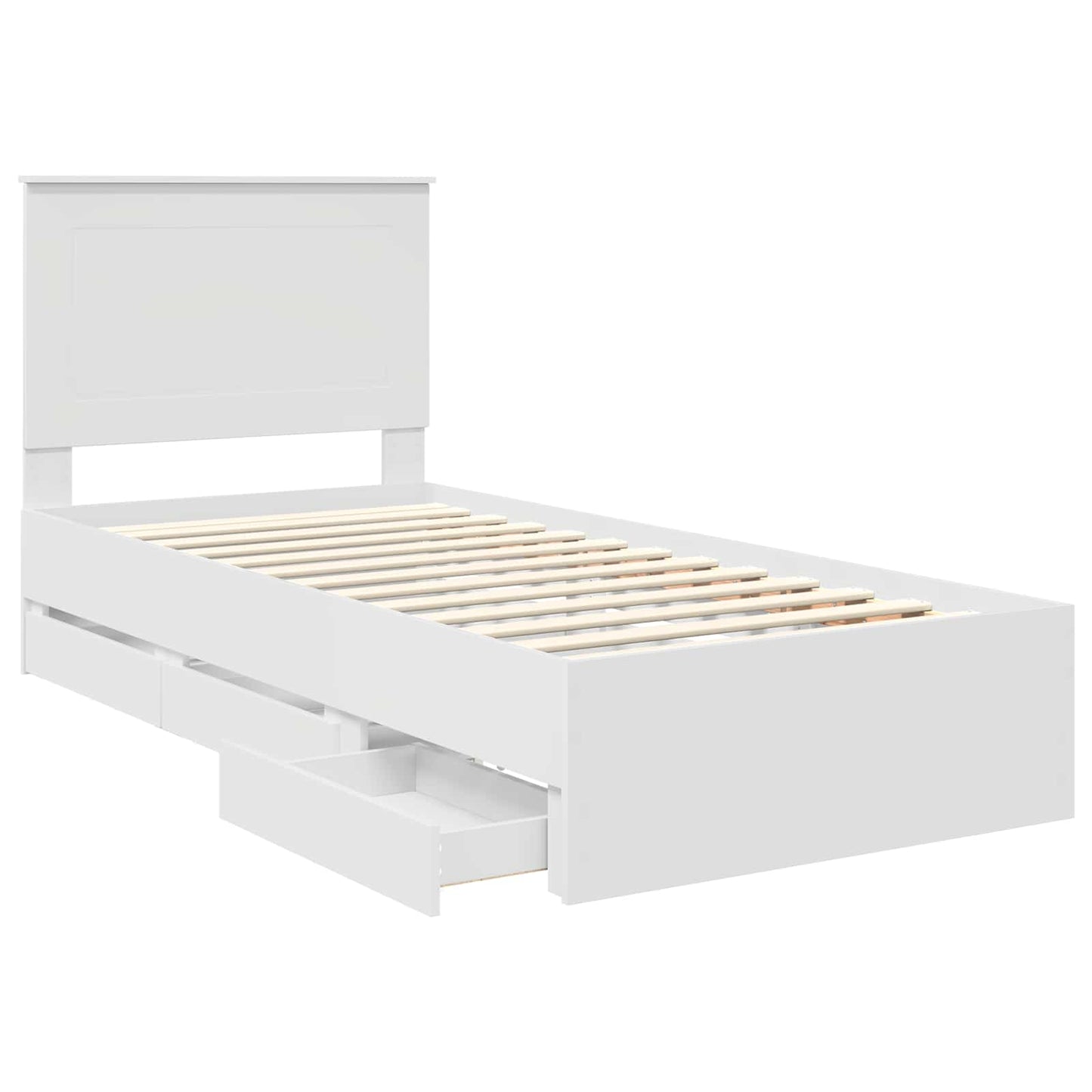 Bettrahmen mit Schubladen Weiß 75 x 190 cm Ingenieurs Holz