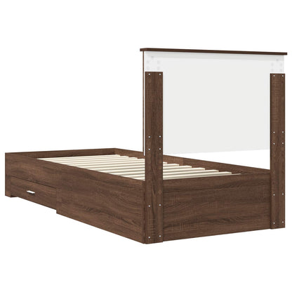 Bettrahmen Braune Eiche und Silber 100 x 200 cm Holzwerkstoff