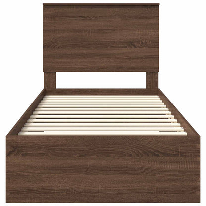 Bettrahmen Braune Eiche und Silber 100 x 200 cm Holzwerkstoff