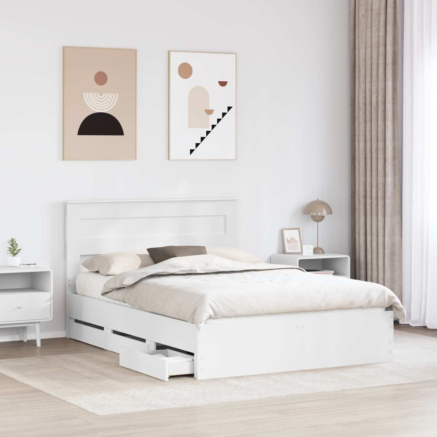 Bettrahmen mit Schubladen Weiß 160 x 200 cm Ingenieurs Holz