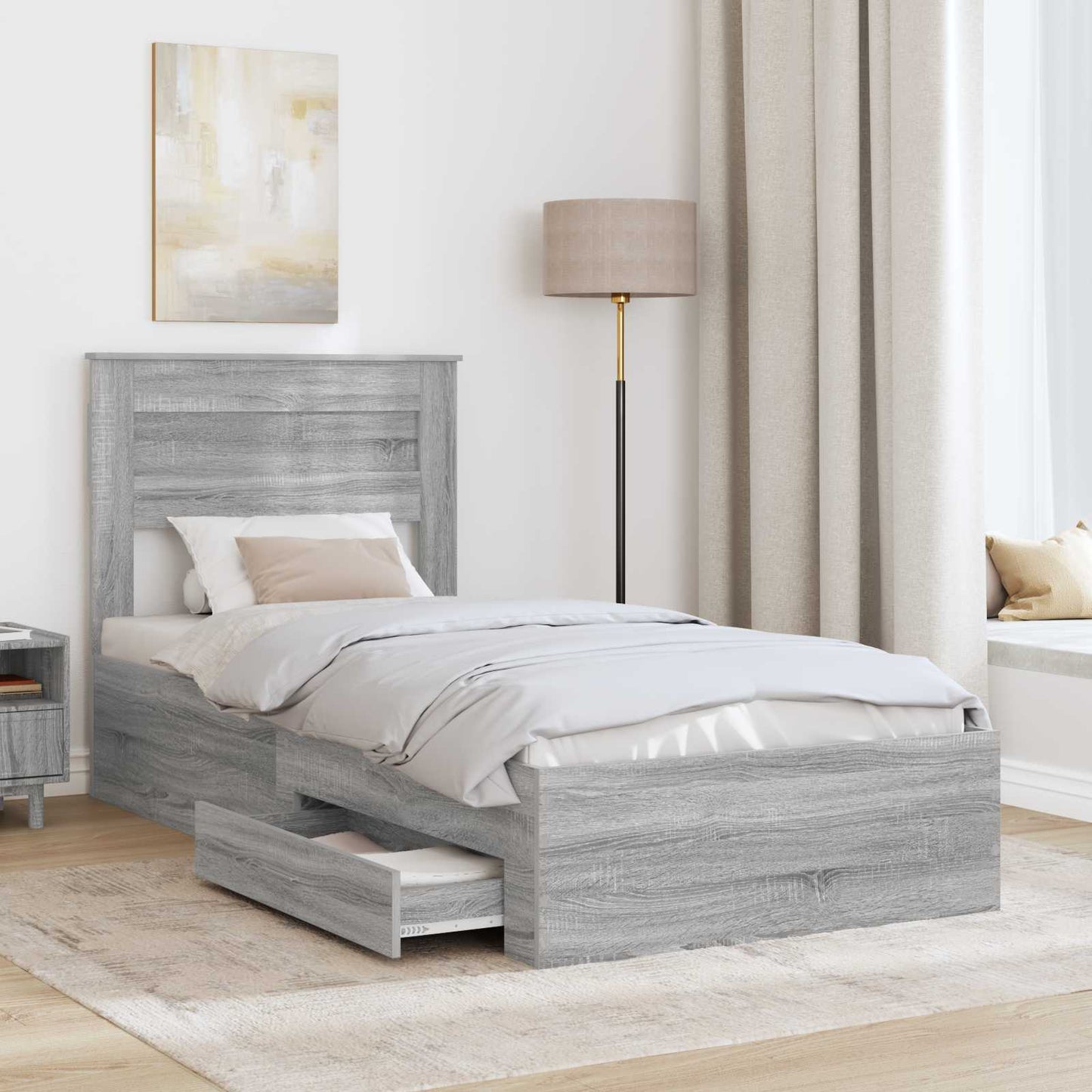 Bettrahmen mit Kopfteil Graues Sonoma 90 x 190 cm Holzwerkstoff