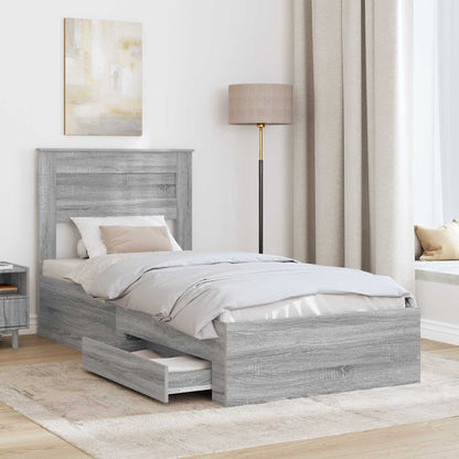 Bettrahmen mit Kopfteil Graues Sonoma 90 x 190 cm Holzwerkstoff