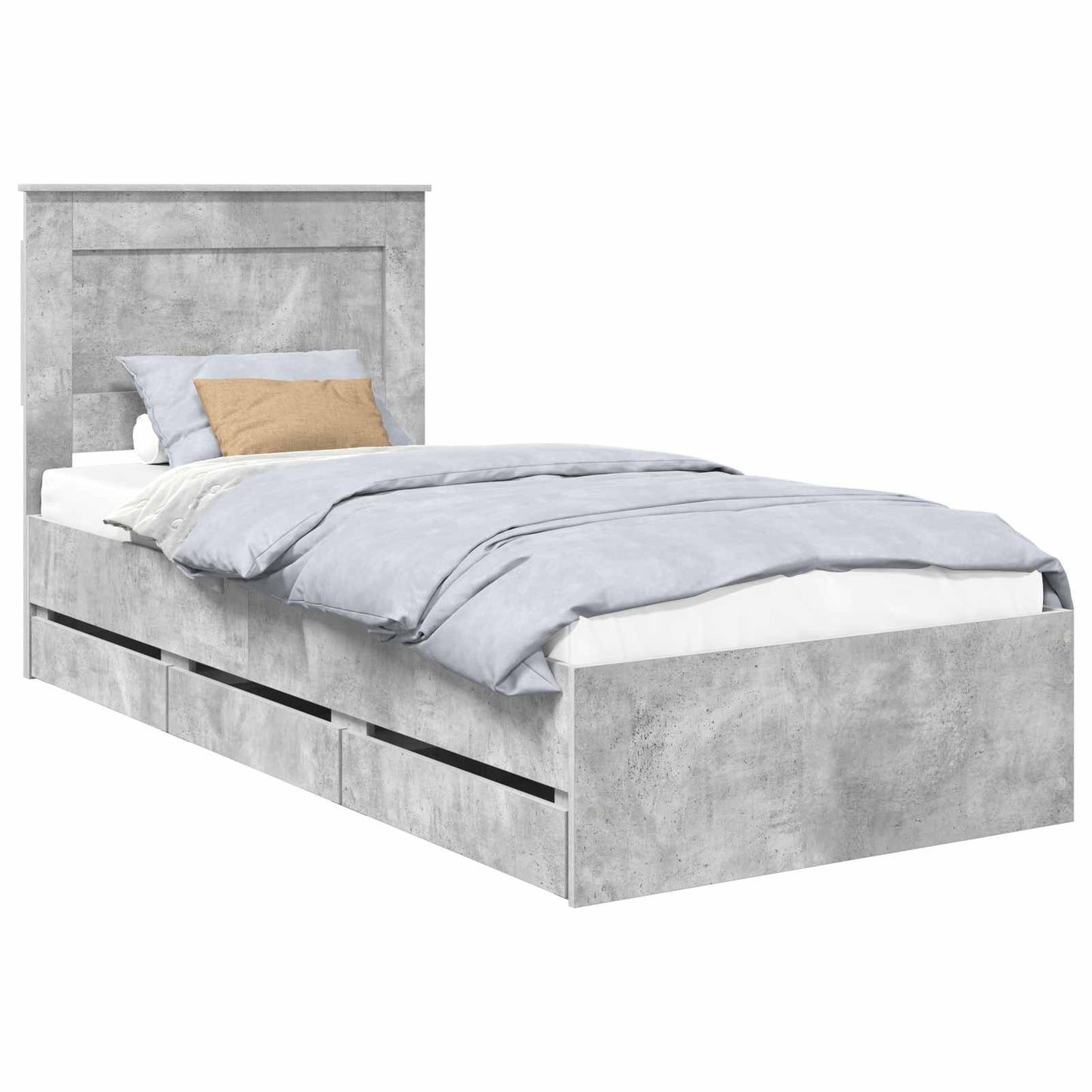 Bettrahmen mit Kopfteil Beton Grau 75 x 190 cm Ingenieurs Holz