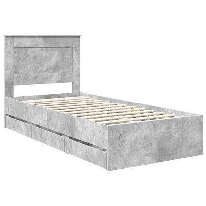 Bettrahmen mit Kopfteil Beton Grau 75 x 190 cm Ingenieurs Holz