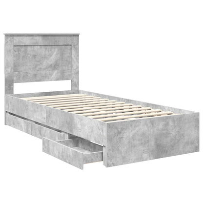 Bettrahmen mit Kopfteil Beton Grau 75 x 190 cm Ingenieurs Holz