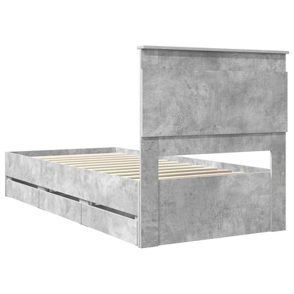 Bettrahmen mit Kopfteil Beton Grau 75 x 190 cm Ingenieurs Holz