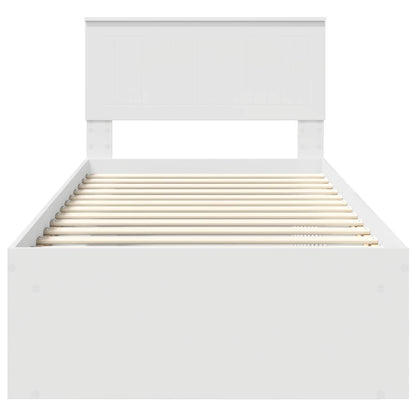 Bettrahmen mit Kopfteil Weiß 90 x 200 cm Massives Kiefernholz