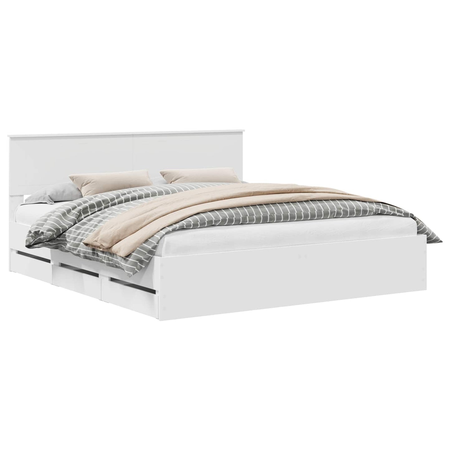 Bettrahmen mit Schubladen Weiß 180 x 200 cm Ingenieurs Holz