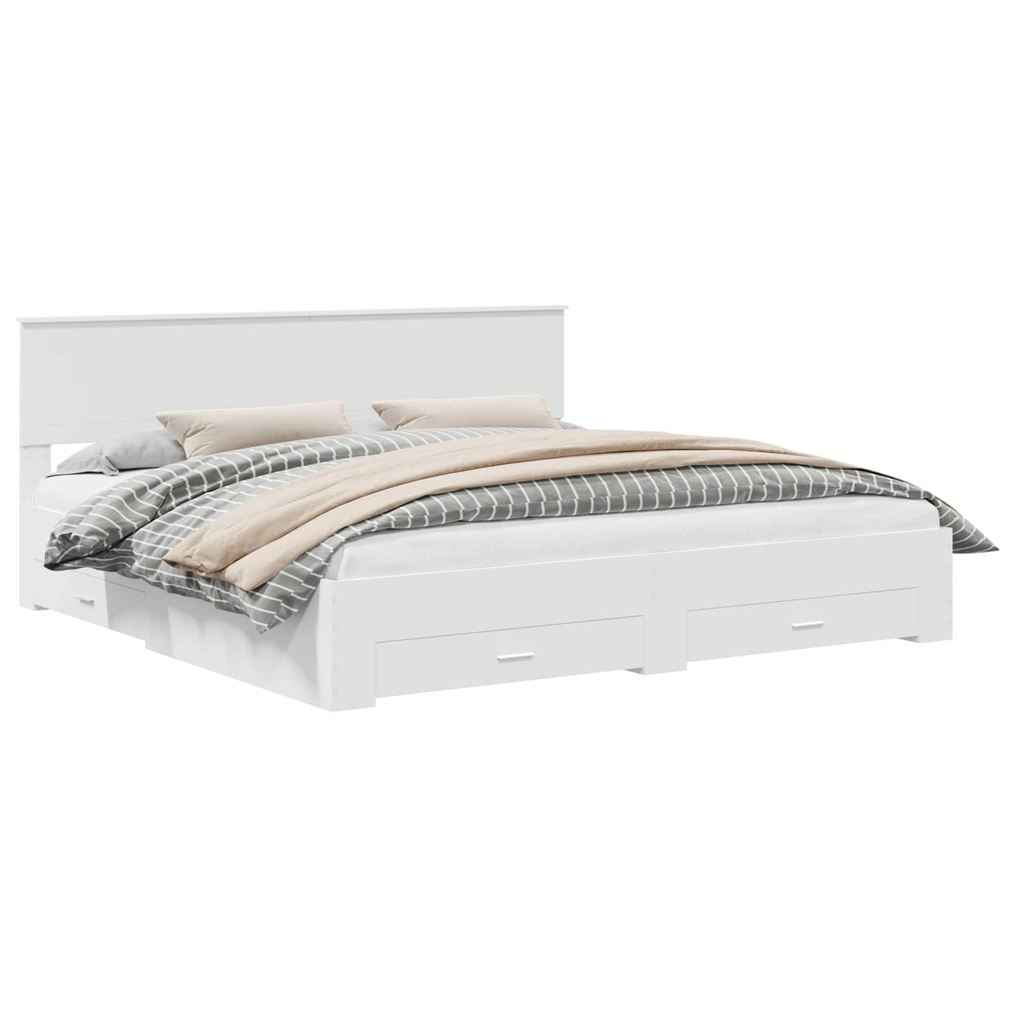 Bettrahmen mit Kopfteil Weiß 200 x 200 cm Holzwerkstoff