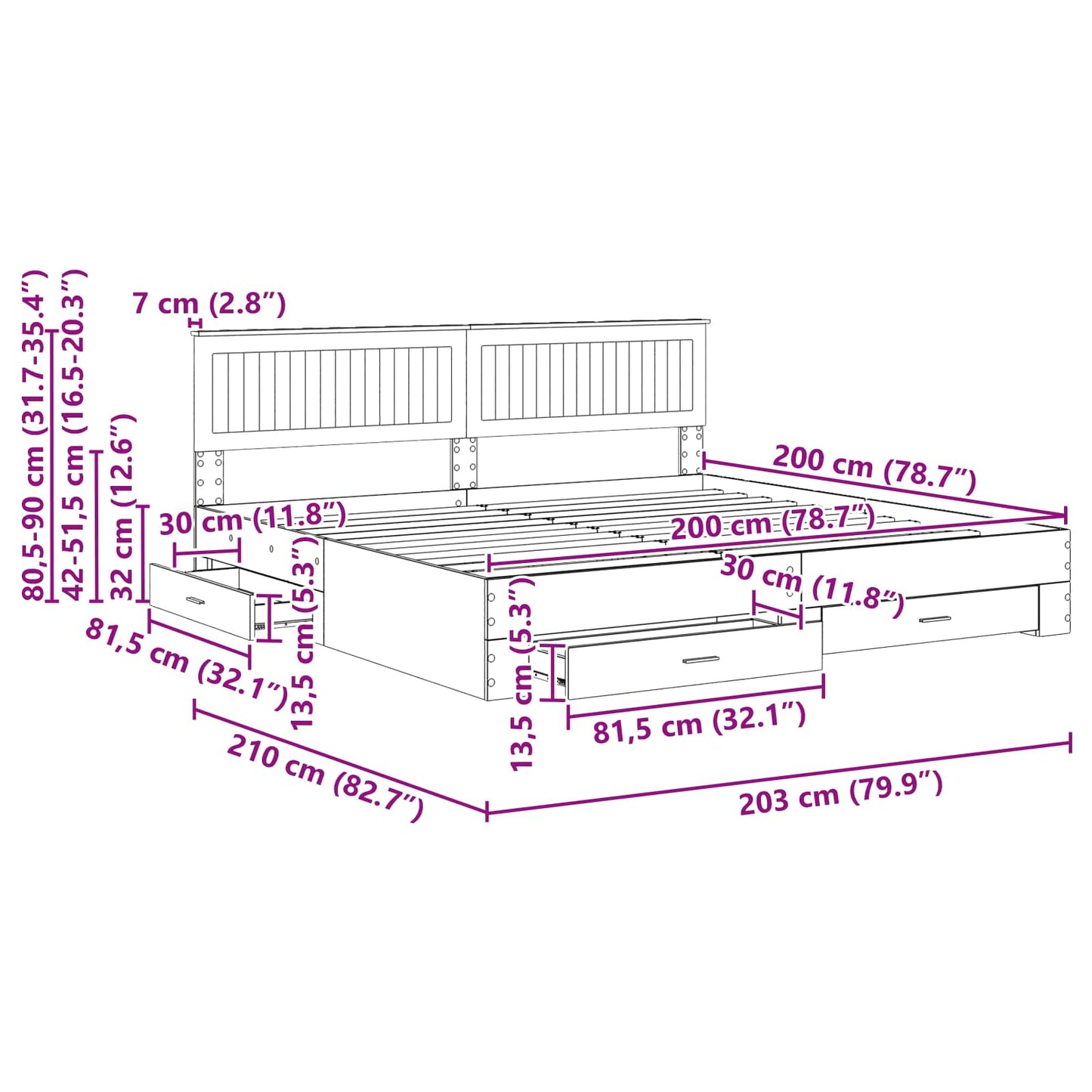 Bettrahmen Graues Sonoma 200 x 200 cm Holzwerkstoff