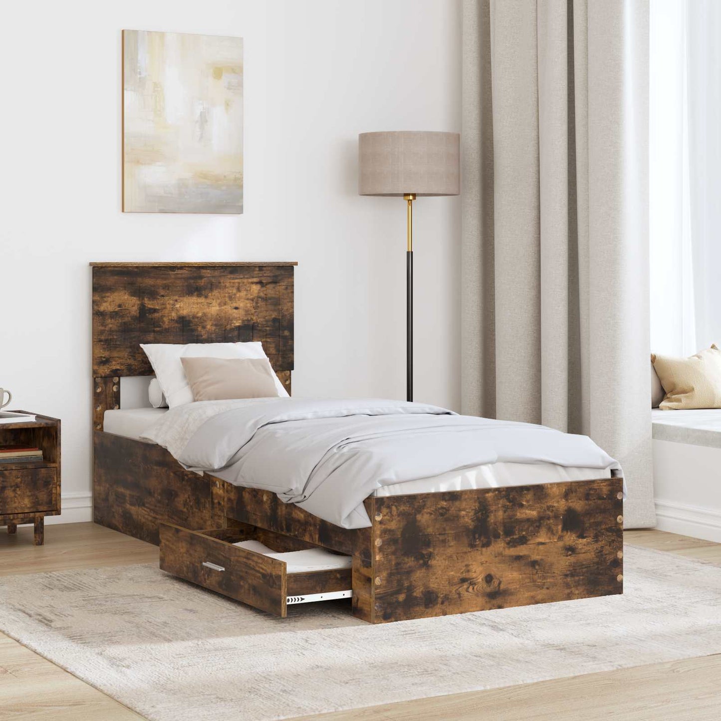 Bettrahmen Rauchige Eiche und Silber 75 x 190 cm Holzwerkstoff