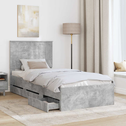 Bettrahmen mit Kopfteil Beton Grau 90 x 190 cm Ingenieurs Holz
