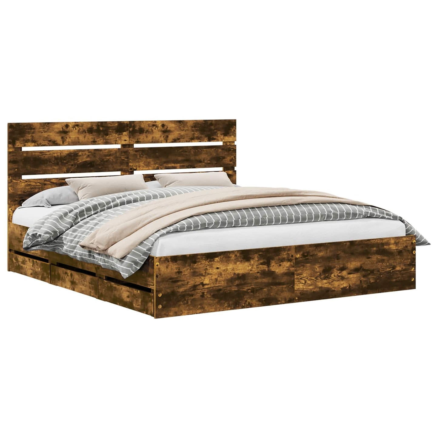 Bettrahmen Geräucherte Eiche 200 x 200 cm Ingenieurs Holz