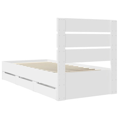 Bettrahmen mit Schubladen Weiß 100 x 200 cm Ingenieurs Holz