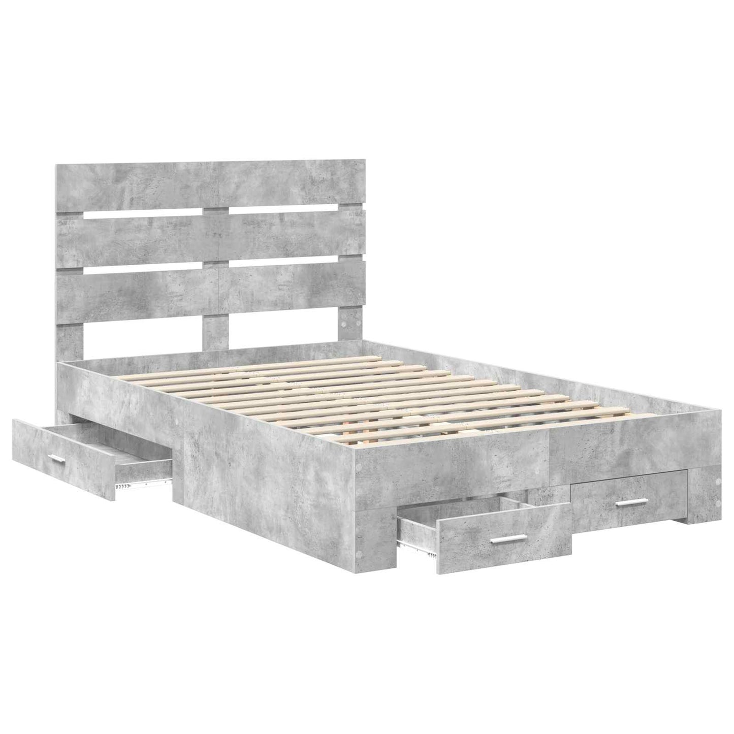 Bettrahmen mit Schubladen Beton Grau 135 x 190 cm Holzwerkstoff