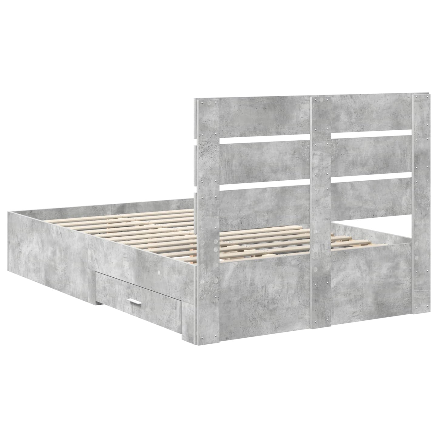 Bettrahmen mit Schubladen Beton Grau 135 x 190 cm Holzwerkstoff