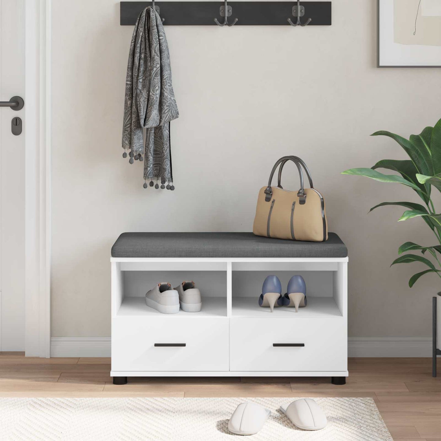 Flurbank mit Kissen mit Schubladen Weiß 80 x 38 x 46 cm