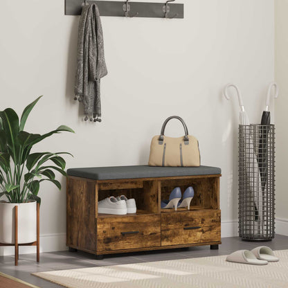 Flurbank mit Kissen mit Regal Geräucherte Eiche 80 x 38 x 46 cm
