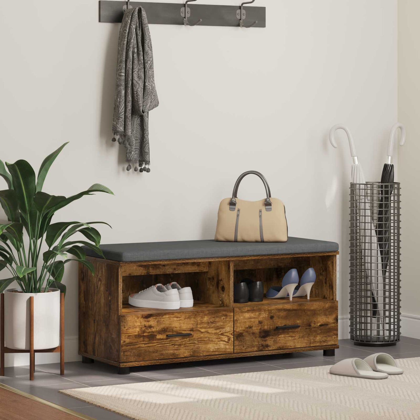 Flurbank mit Kissen Geräucherte Eiche 100 x 38 x 46 cm