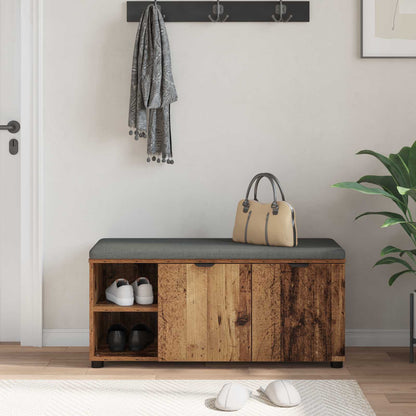 Flurbank mit Kissen mit Regal mit Tür Altholz 100 x 38 x 46 cm