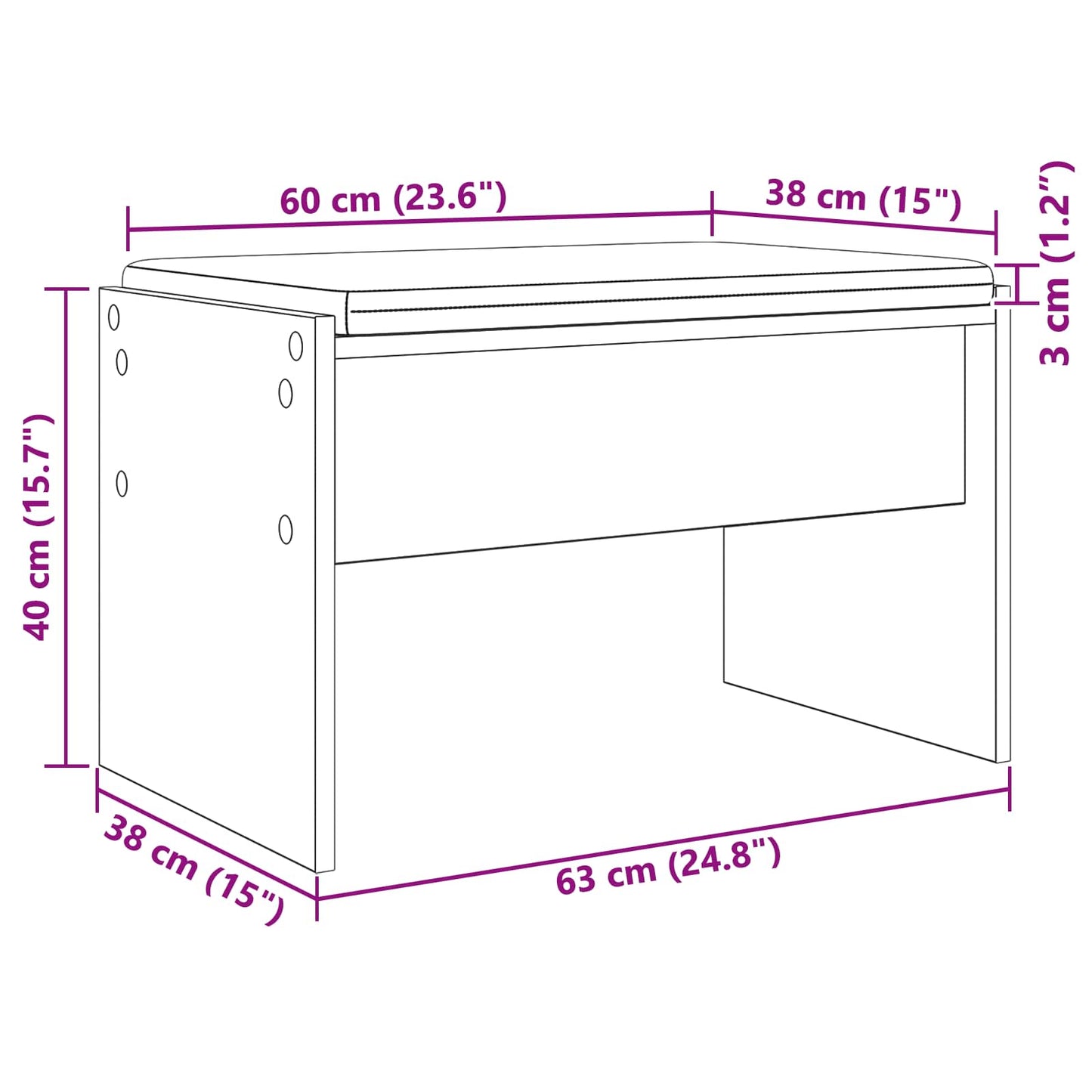 Flurbank mit Kissen Geräucherte Eiche 63 x 38 x 40 cm