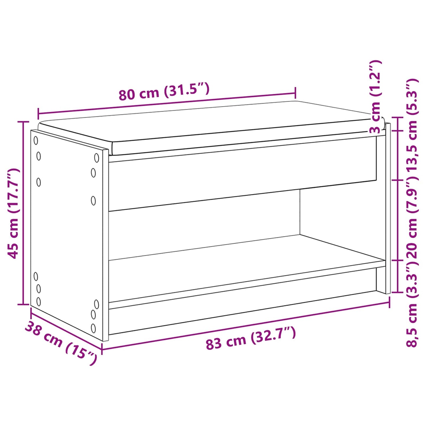 Flurbank mit Kissen mit Regal Sonoma-Eiche 83 x 38 x 45 cm