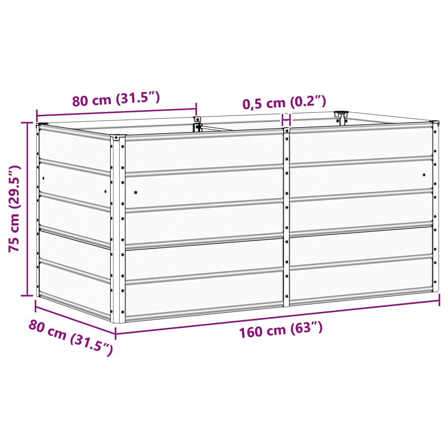 Pflanzkübel Elfenbein 160 x 80 x 75 cm Stahl