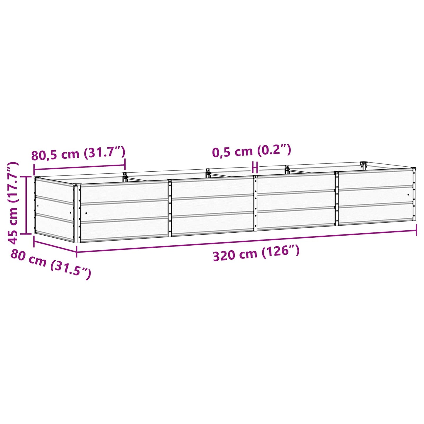 Pflanzkübel Hellgrau 320 x 80 x 45 cm Stahl