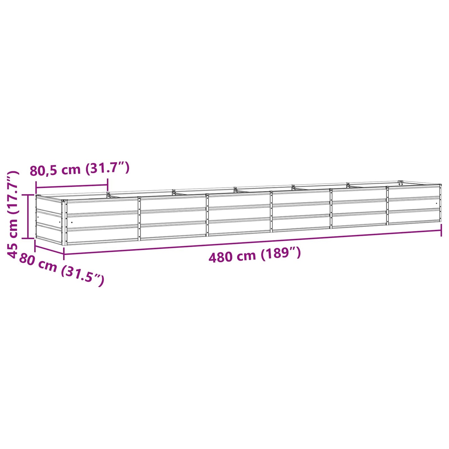 Pflanzkübel Hellgrau 480 x 80 x 45 cm Stahl