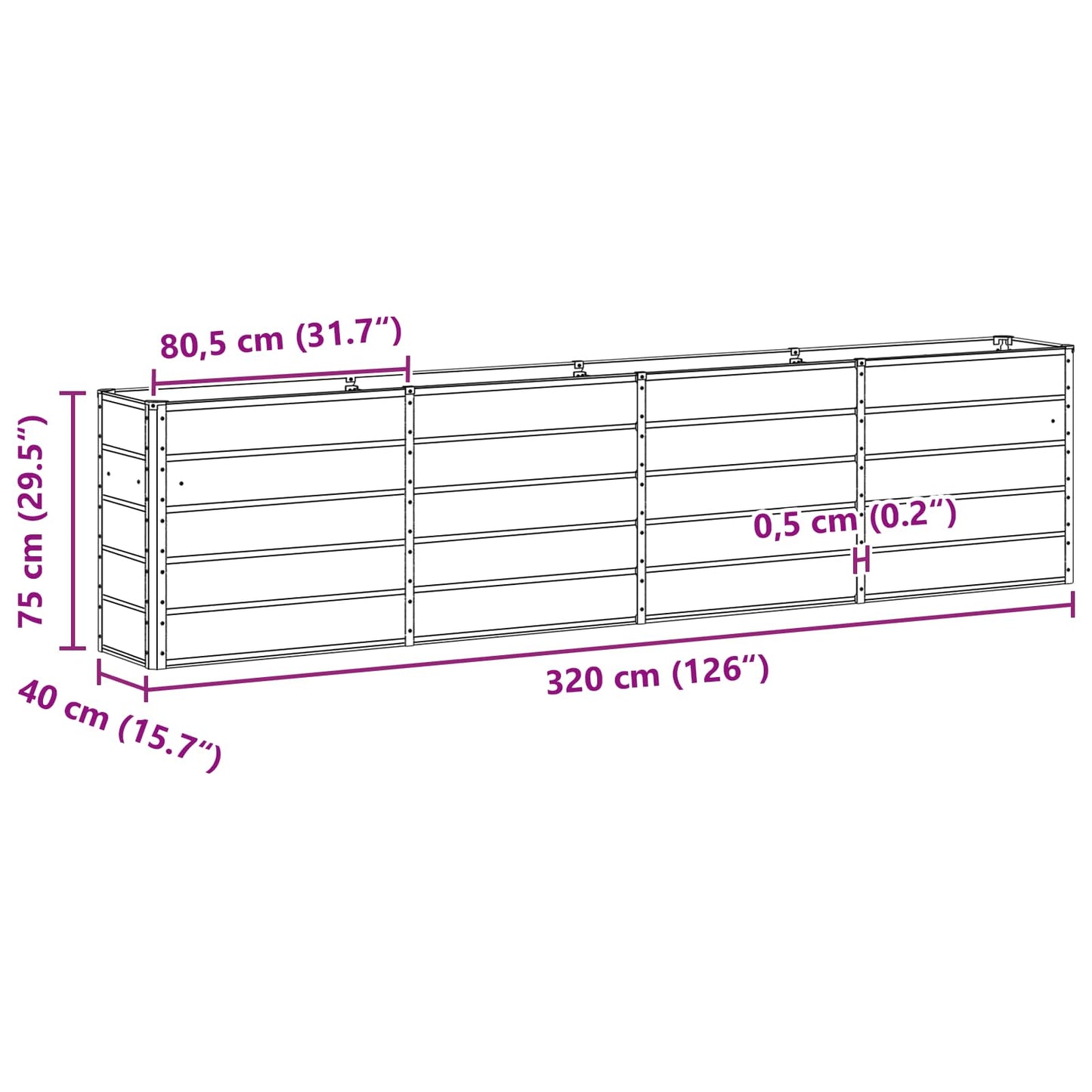 Pflanzkübel Anthrazit 160 x 40 x 75 cm Stahl