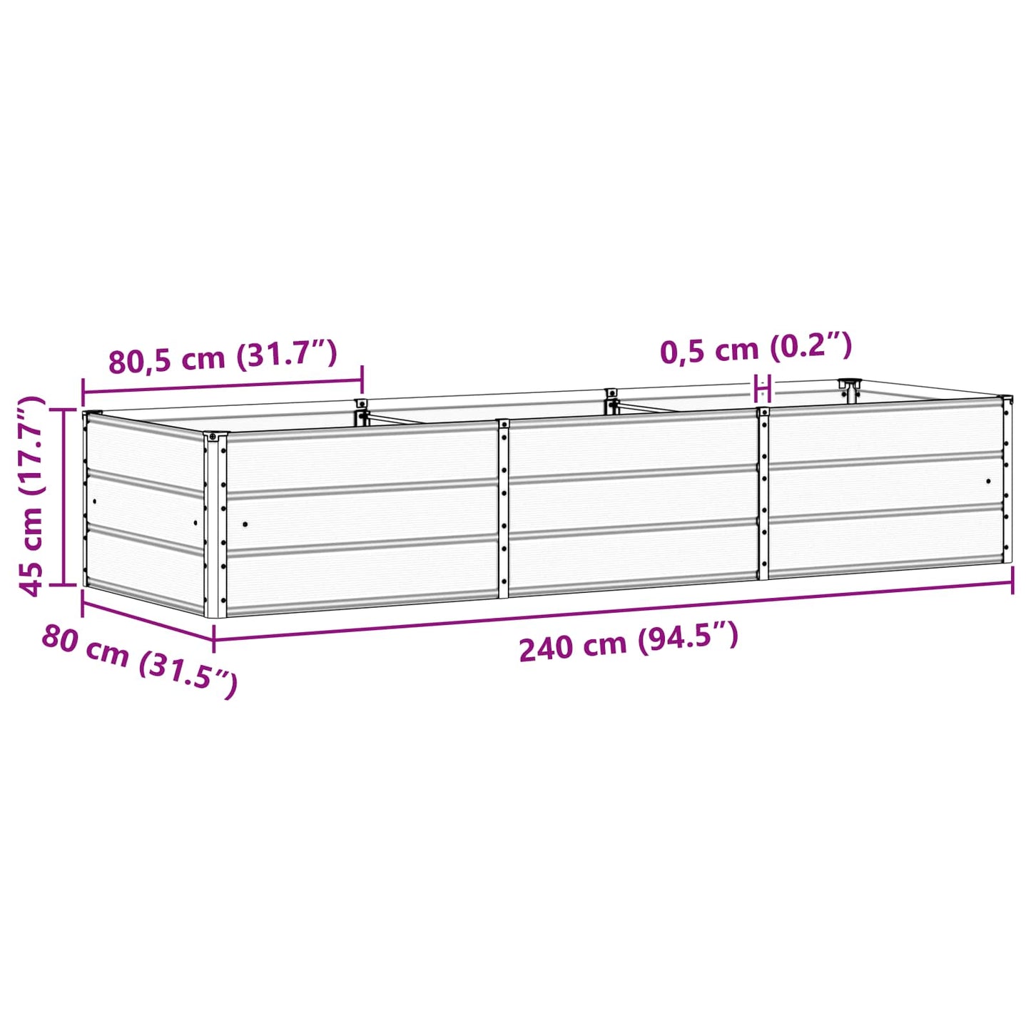 Pflanzkübel Anthrazit 240 x 80 x 45 cm Stahl