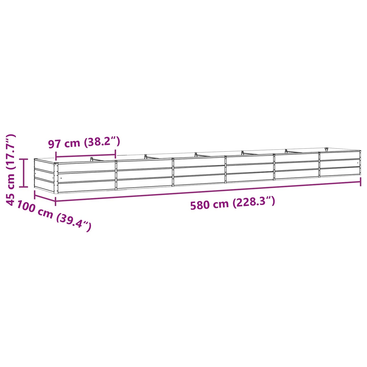 Pflanzkübel Anthrazit 195 x 100 x 45 cm Verzinkter Stahl