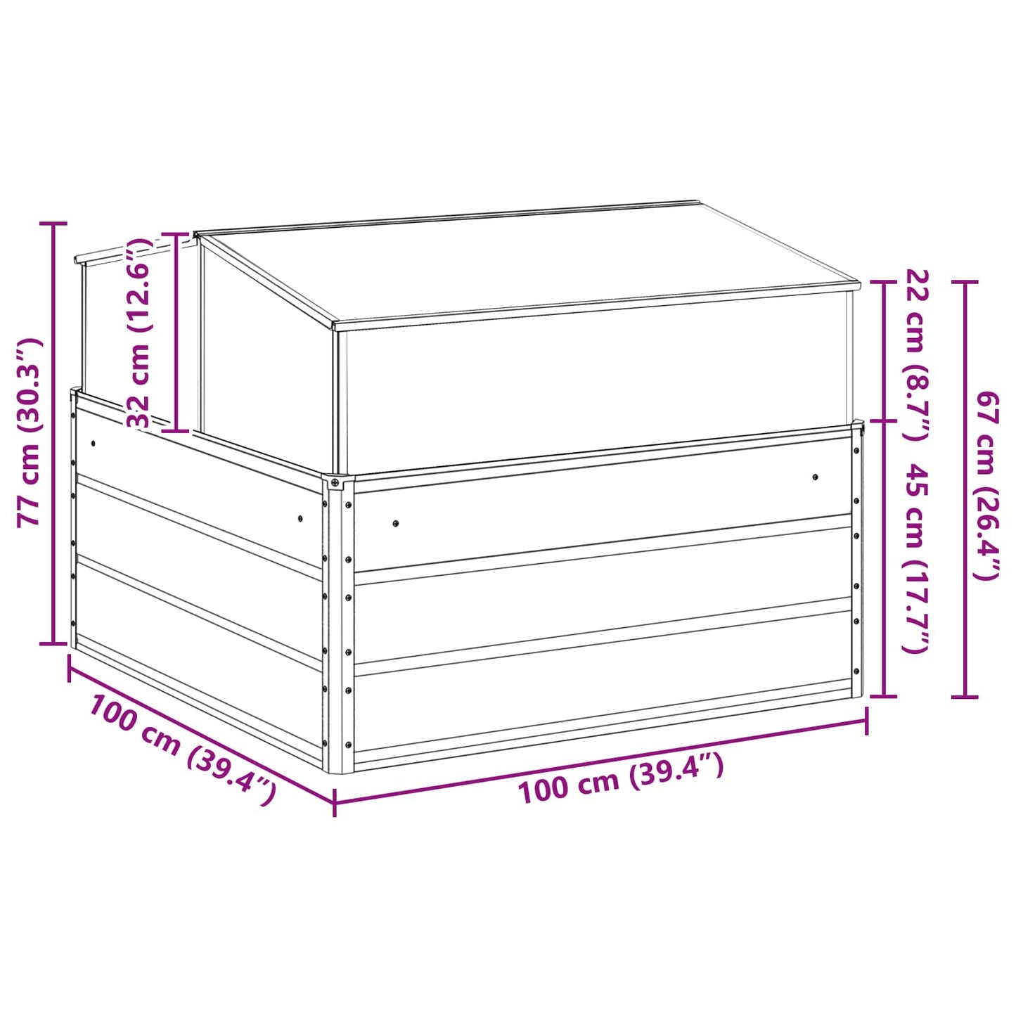 Pflanzkübel Anthrazit 100 x 100 x 77 cm Verzinkter Stahl
