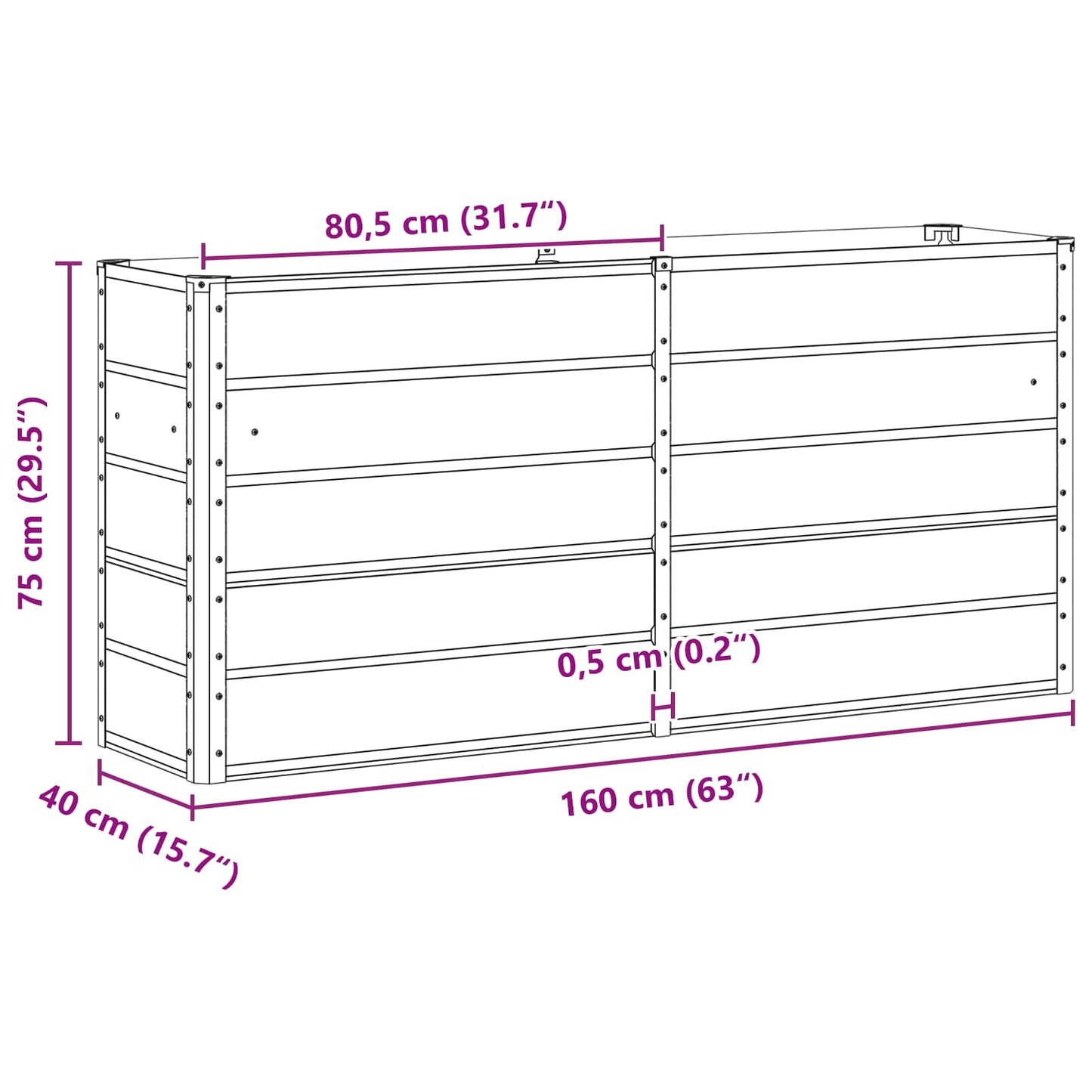 Pflanzkübel Grün 160 x 40 x 75 cm Stahl
