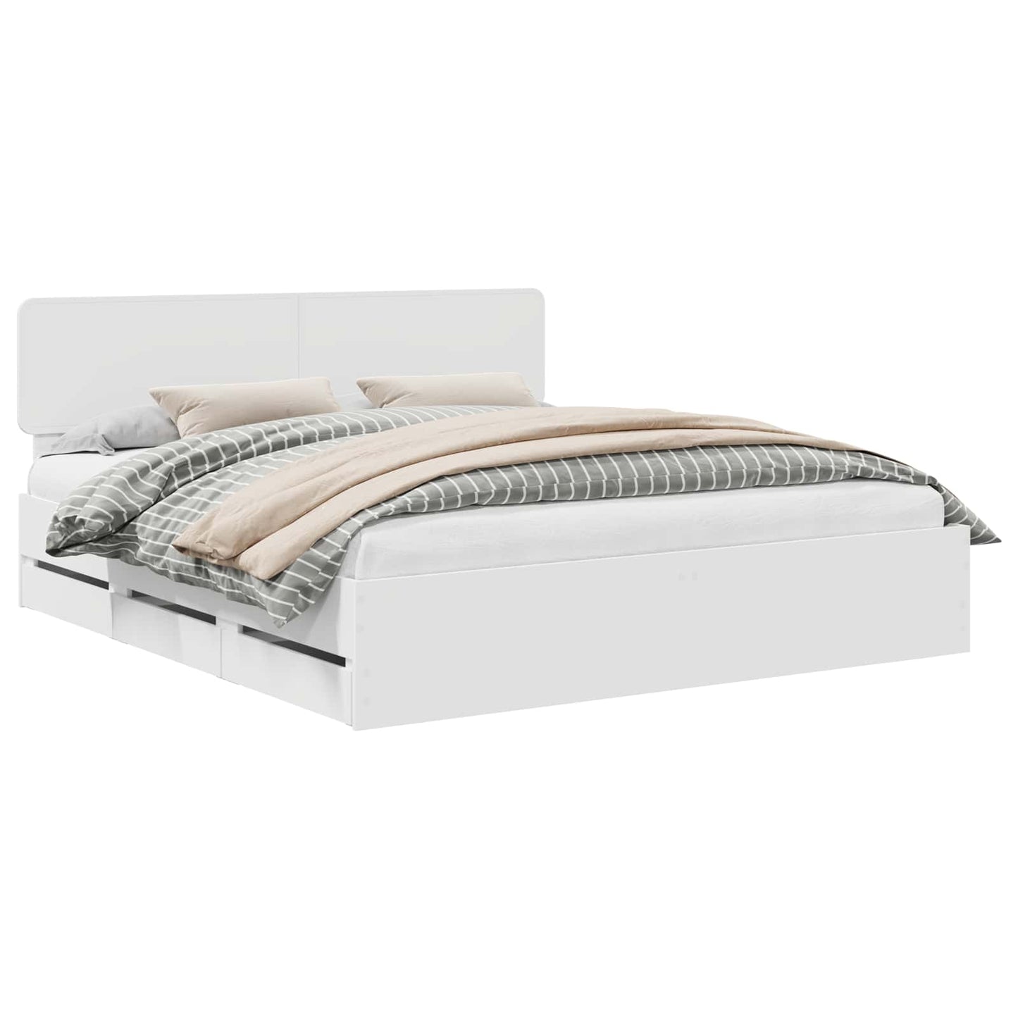 Bettrahmen mit Kopfteil Weiß 200 x 200 cm Holzwerkstoff