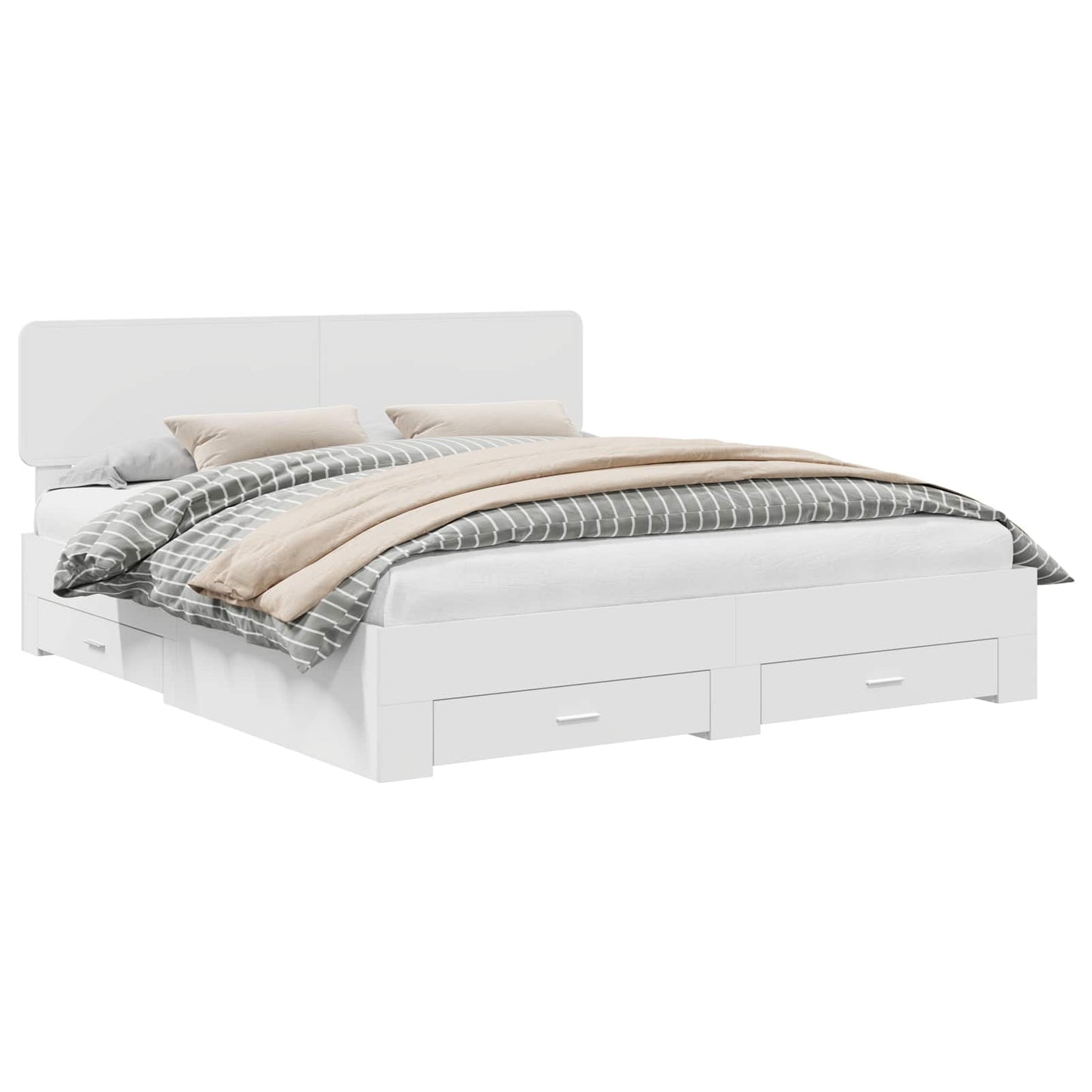 Bettrahmen mit Kopfteil Weiß 200 x 200 cm Holzwerkstoff