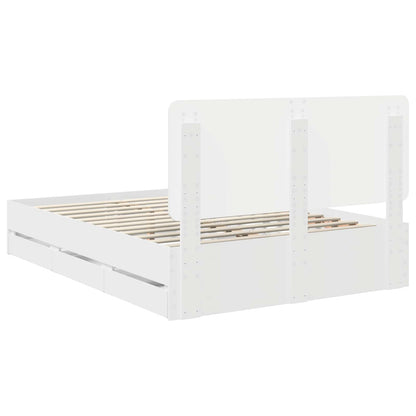 Bettrahmen mit Schubladen Weiß 150 x 200 cm Ingenieurs Holz