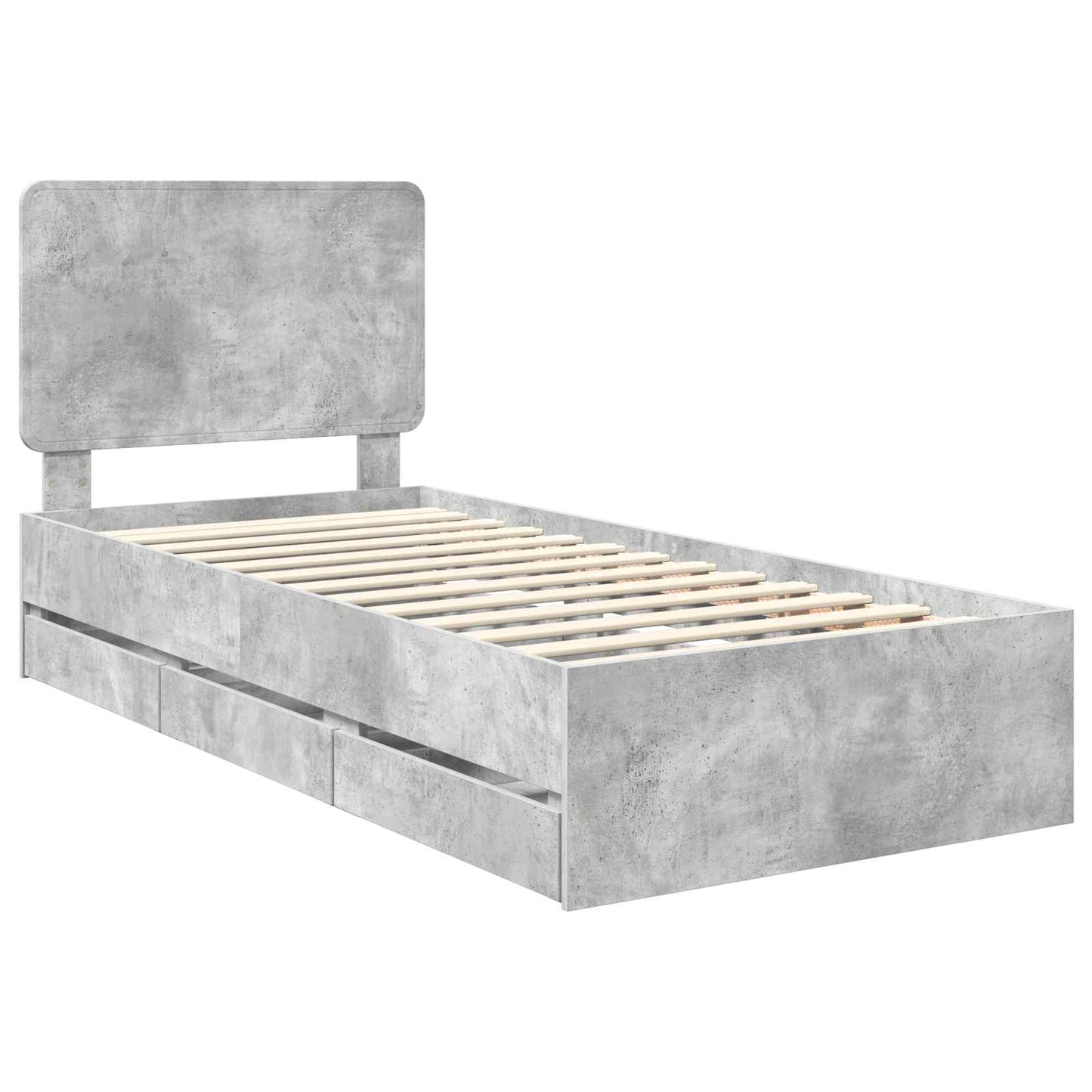 Bettrahmen mit Kopfteil Beton Grau 75 x 190 cm Ingenieurs Holz
