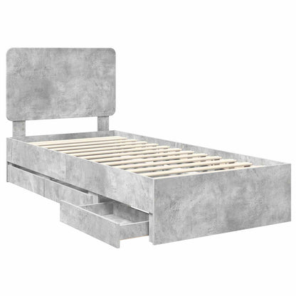 Bettrahmen mit Kopfteil Beton Grau 75 x 190 cm Ingenieurs Holz