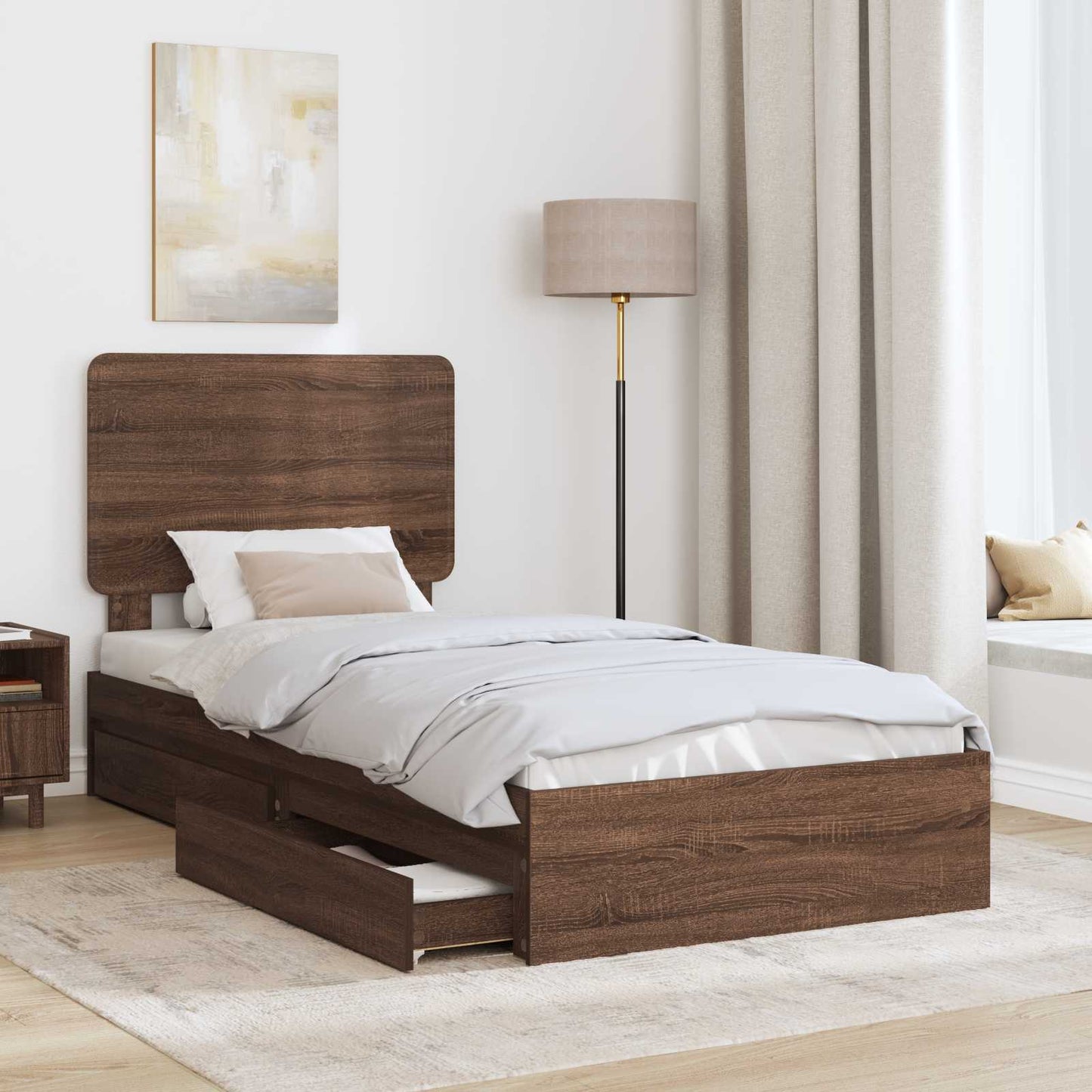 Aufbewahrungsbett Braun Eichen-Optik 90 x 190 cm Holzwerkstoff