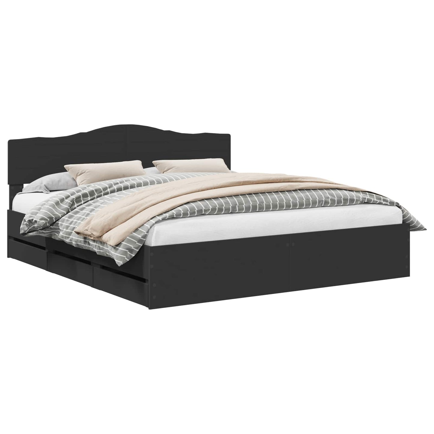 Bettrahmen mit Schubladen Schwarz 200 x 200 cm Ingenieurs Holz