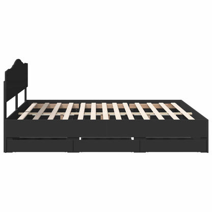 Bettrahmen mit Schubladen Schwarz 200 x 200 cm Ingenieurs Holz