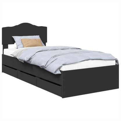 Bettrahmen mit Schubladen Schwarz 100 x 200 cm Ingenieurs Holz