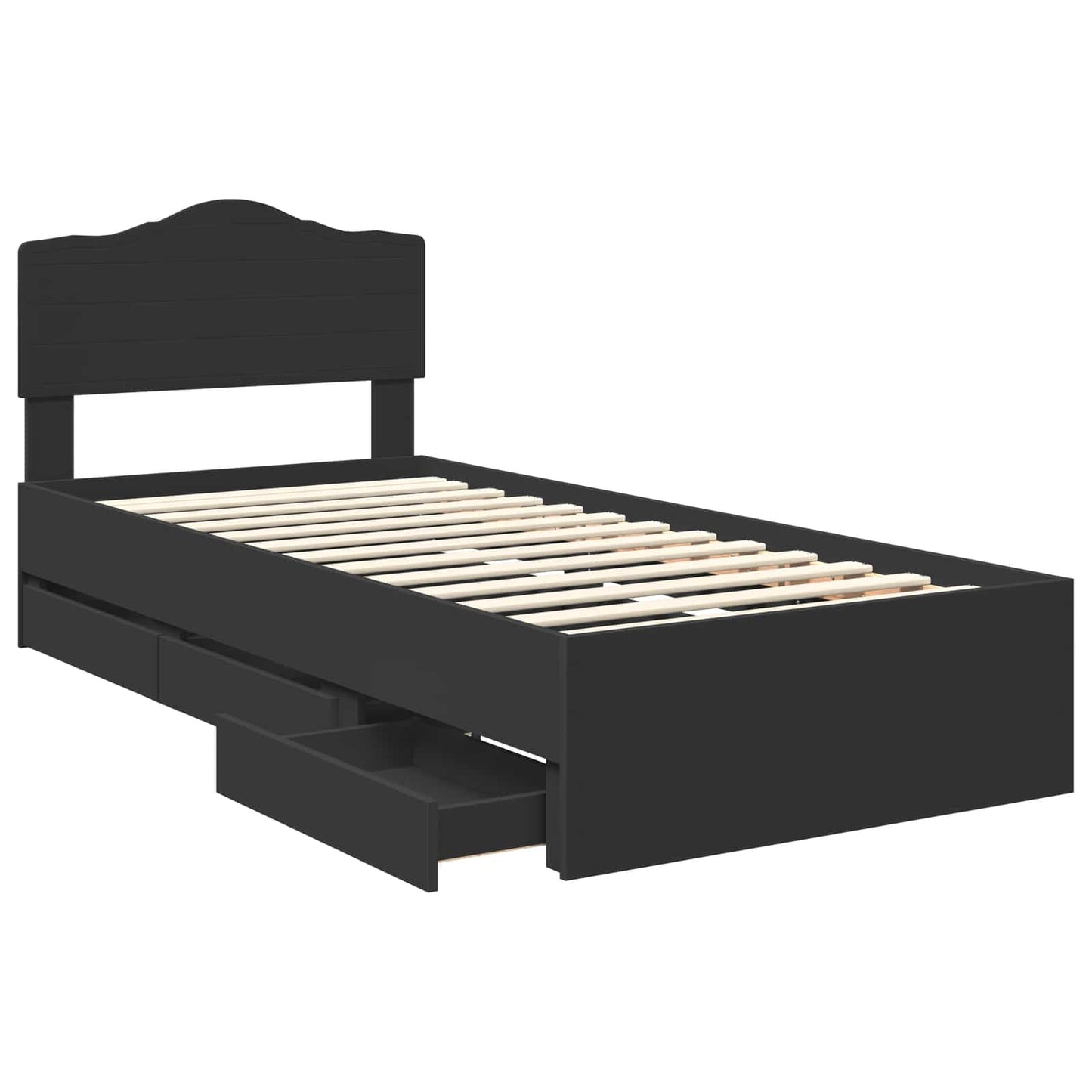 Bettrahmen mit Schubladen Schwarz 90 x 190 cm Ingenieurs Holz
